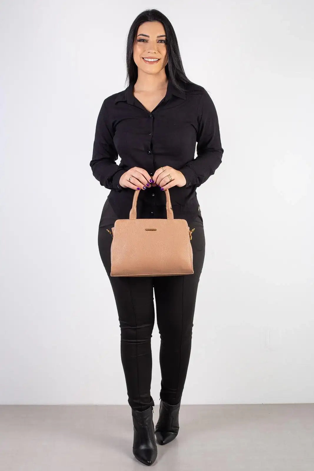 Bolsa de couro liso estruturada Emili - Enluaze