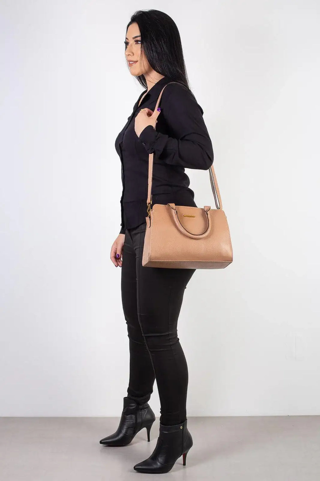 Bolsa de couro liso estruturada Emili - Enluaze