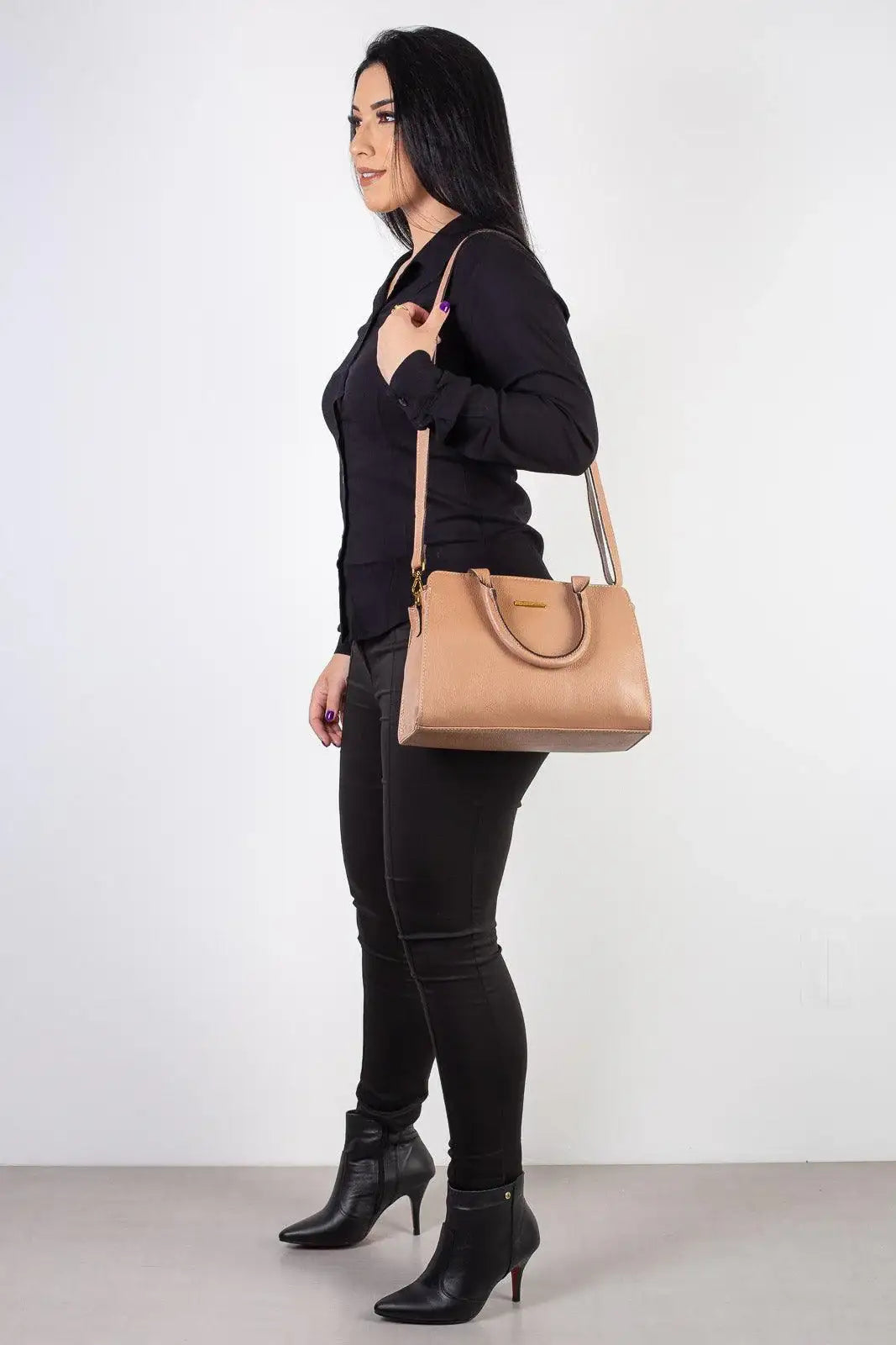 Bolsa de couro liso estruturada Emili - Enluaze