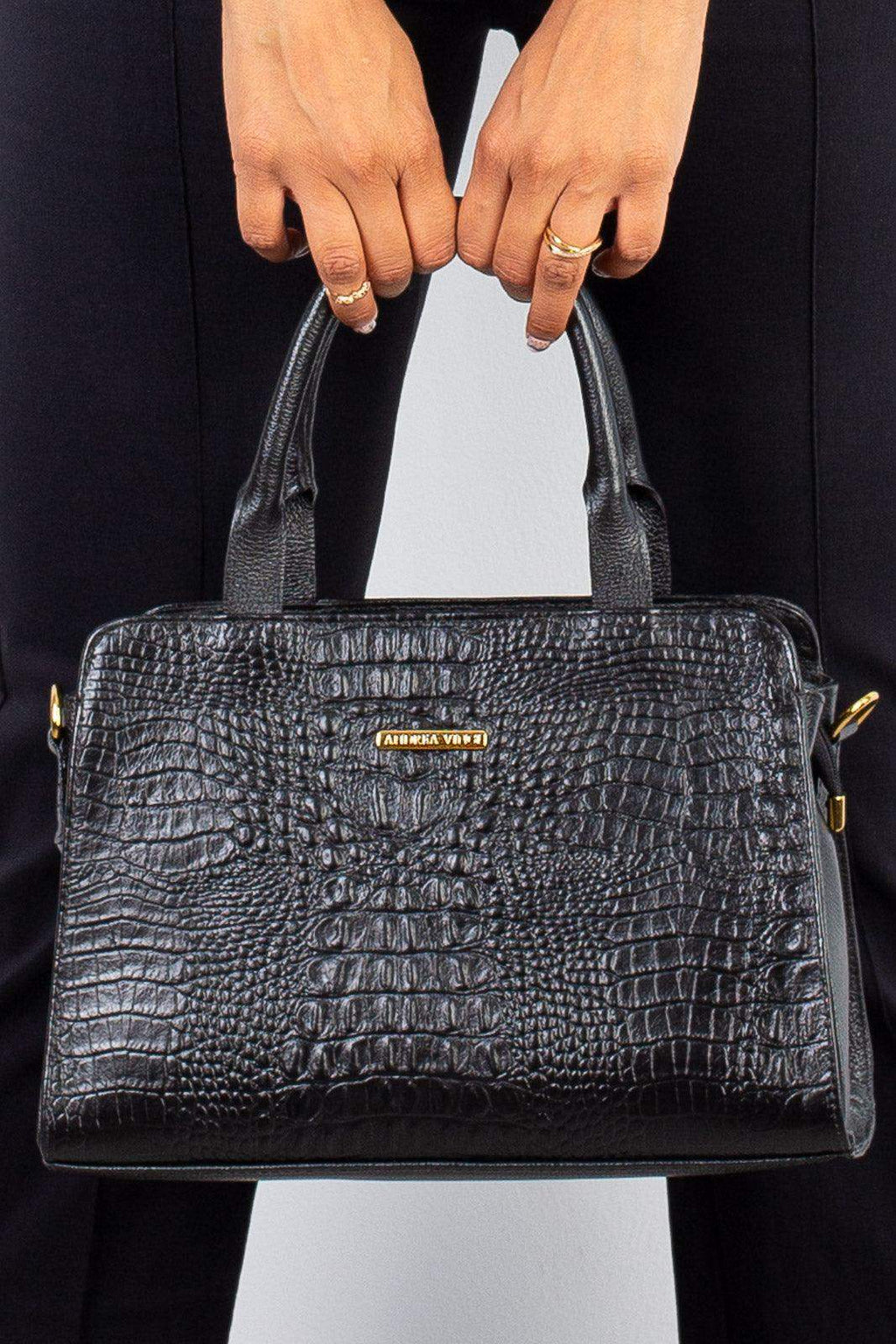 Bolsa de couro croco estruturada Emili - Enluaze