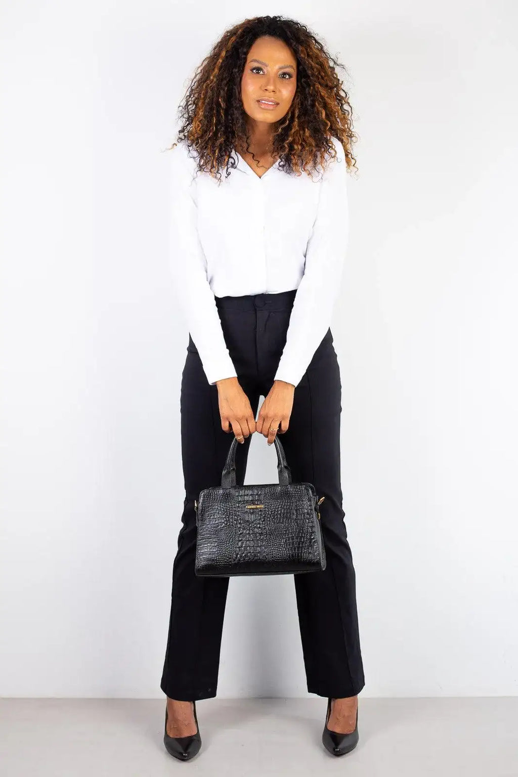 Bolsa de couro croco estruturada Emili - Enluaze