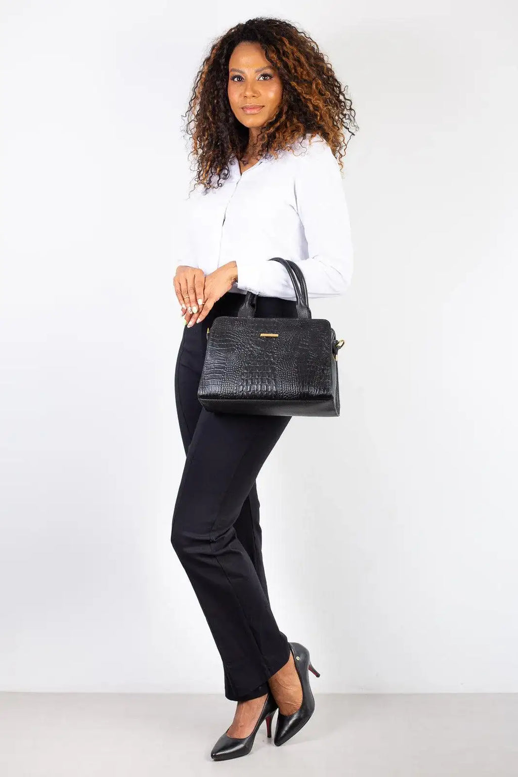 Bolsa de couro croco estruturada Emili - Enluaze