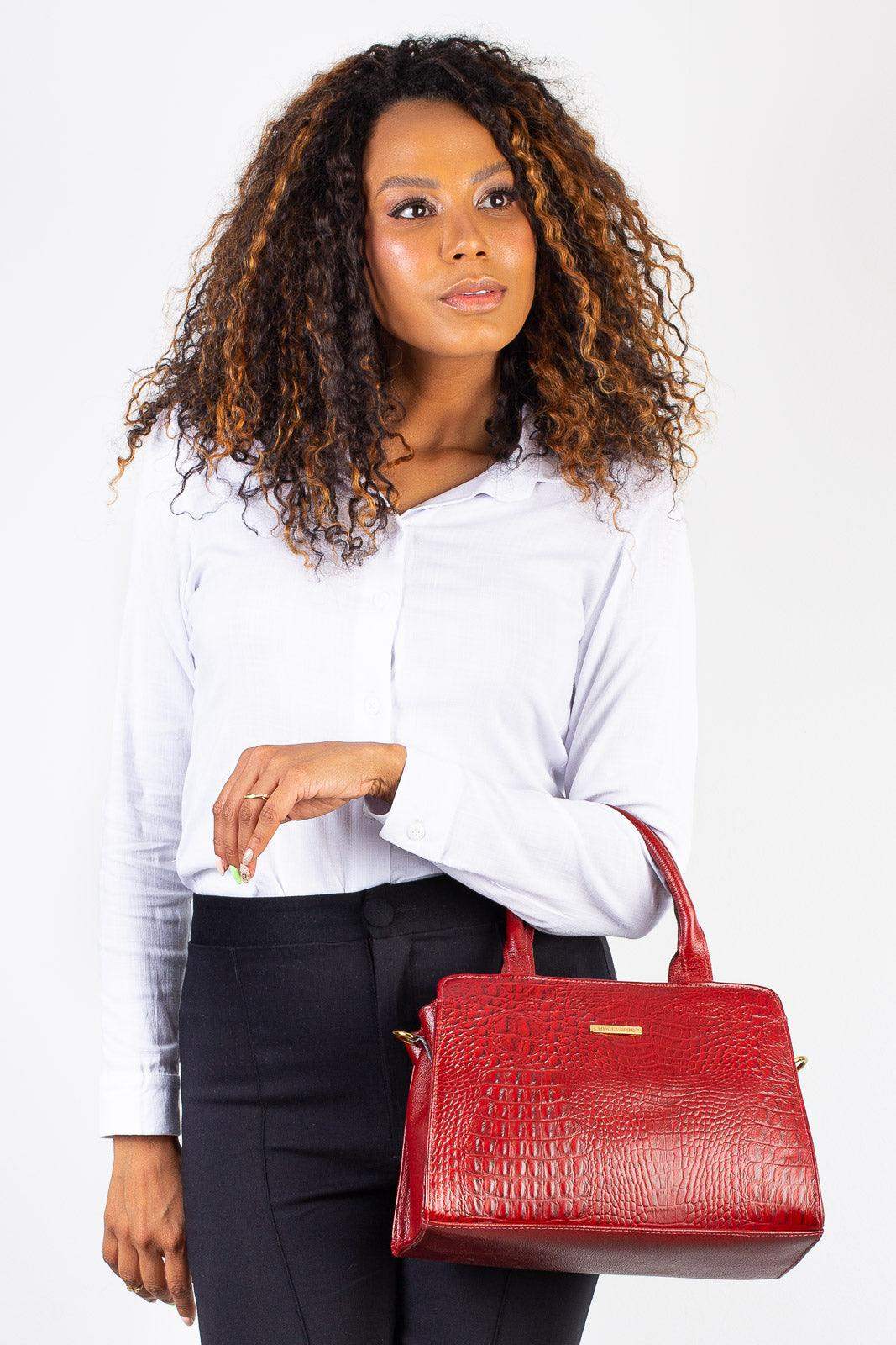 Bolsa de couro croco estruturada Emili - Enluaze