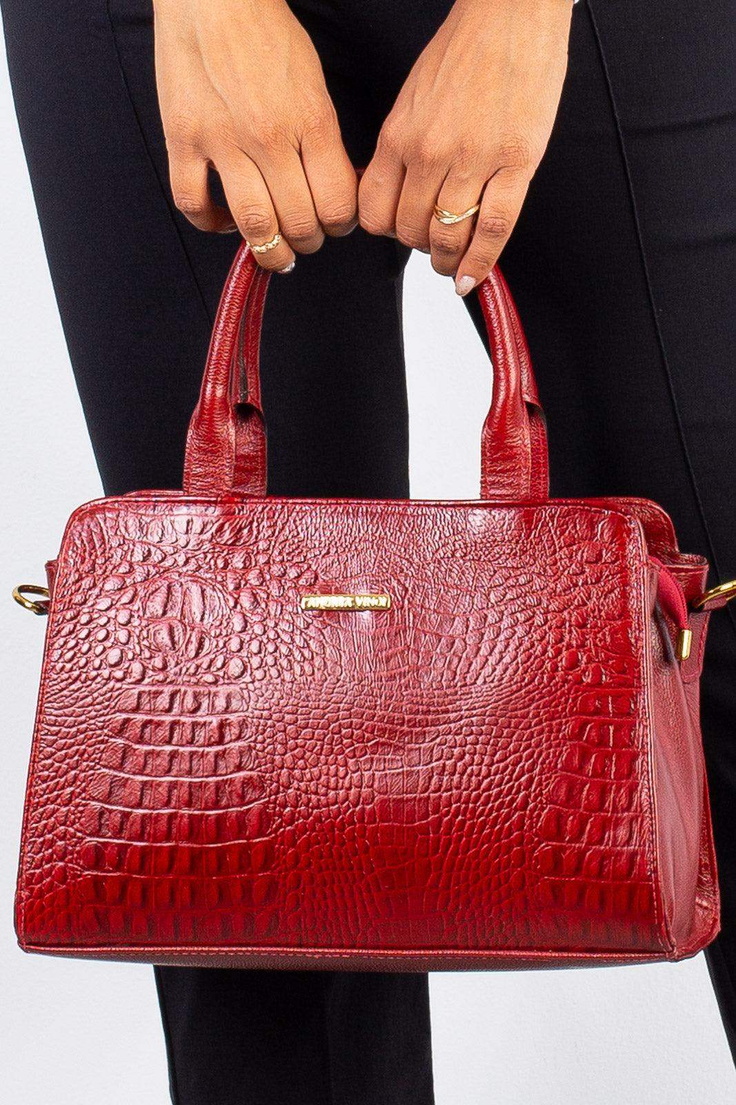 Bolsa de couro croco estruturada Emili - Enluaze