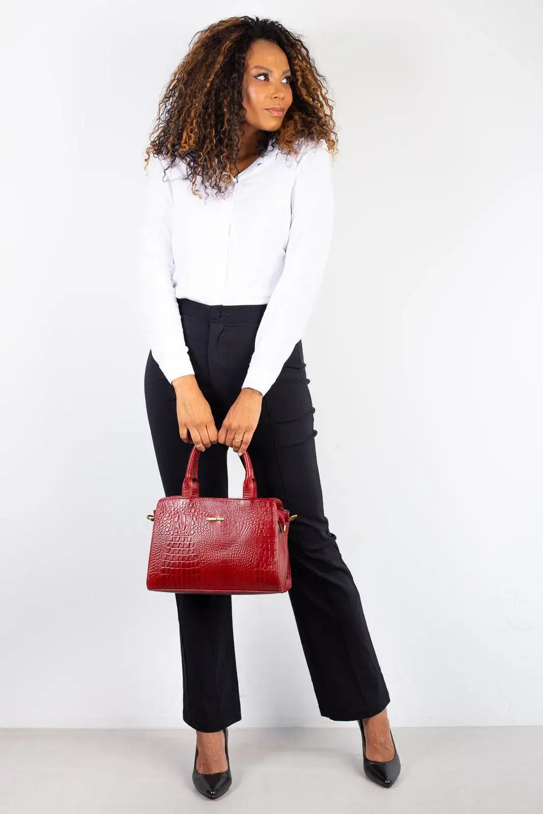 Bolsa de couro croco estruturada Emili - Enluaze