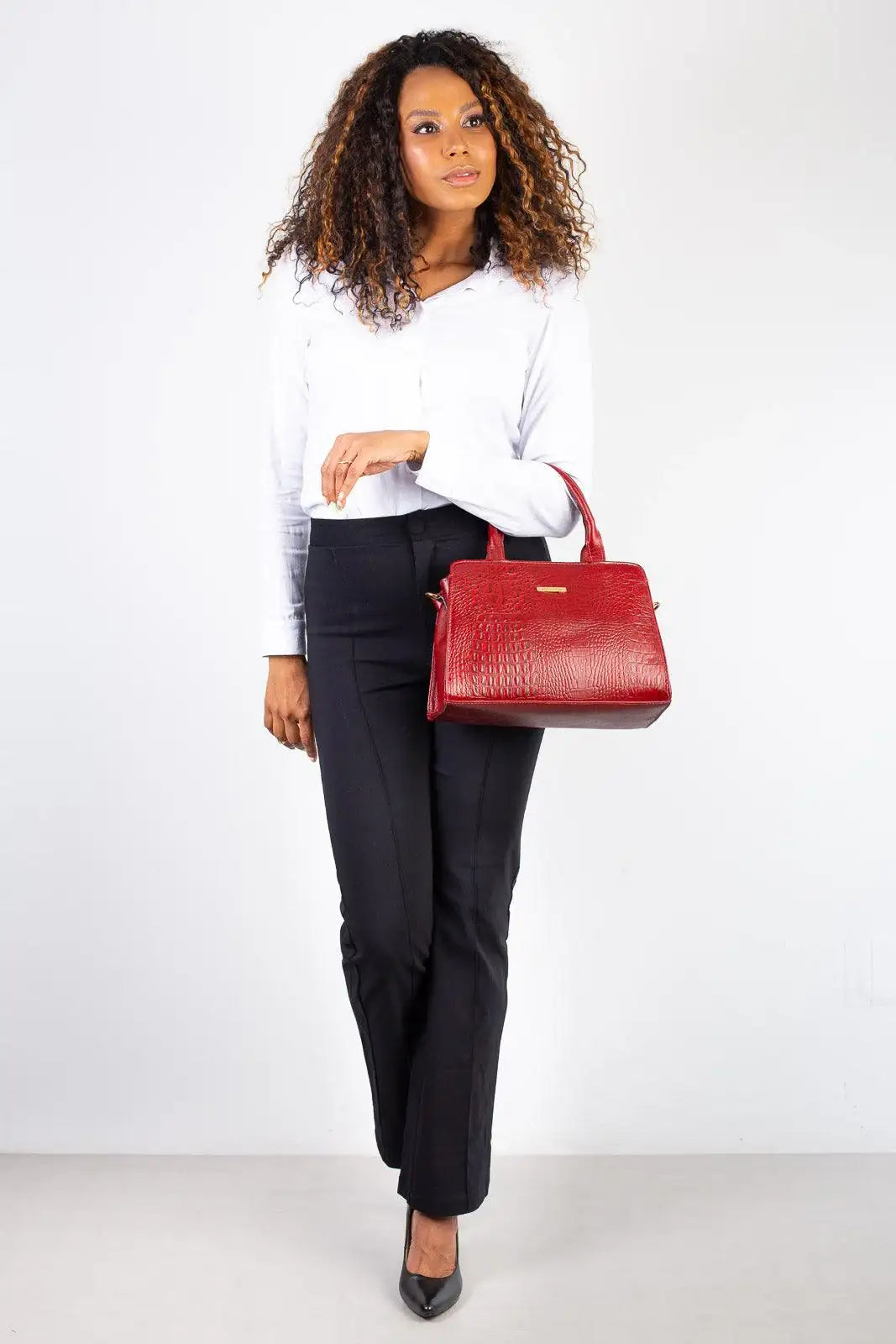 Bolsa de couro croco estruturada Emili - Enluaze