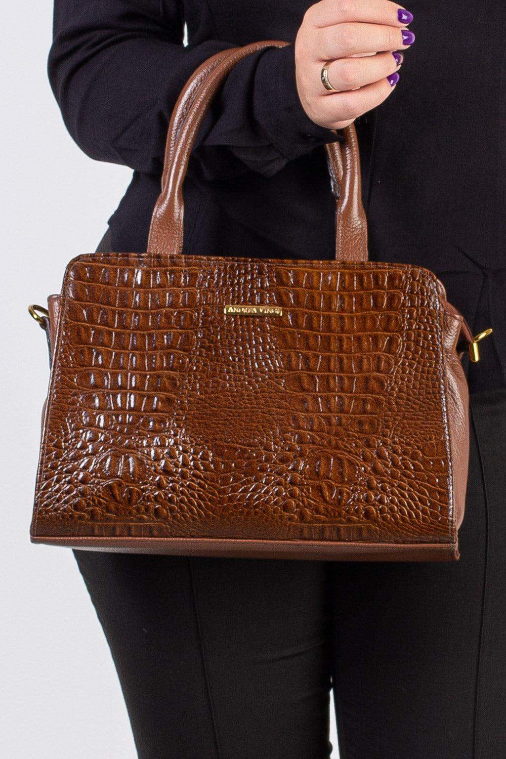 Bolsa de couro croco estruturada Emili - Enluaze