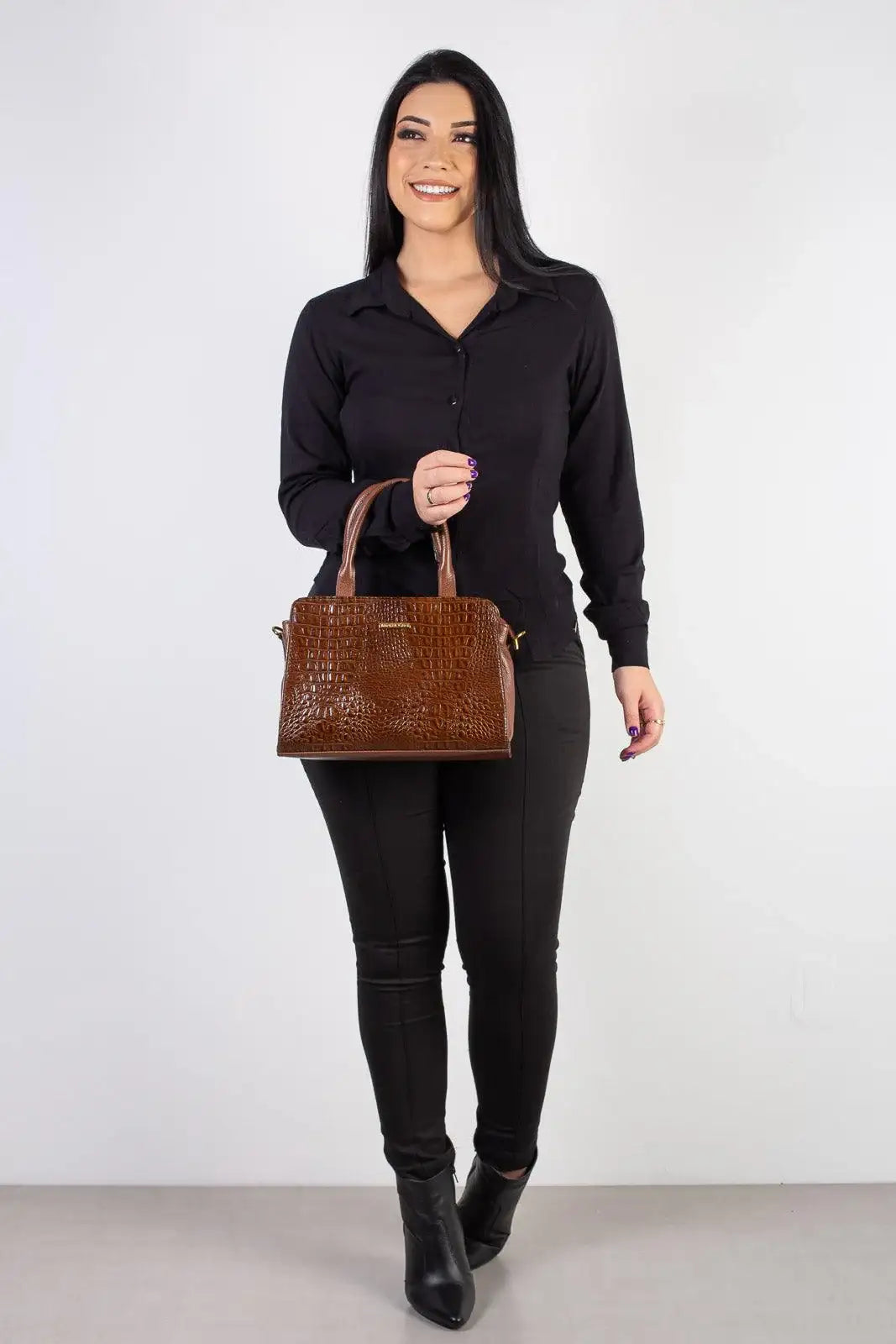 Bolsa de couro croco estruturada Emili - Enluaze