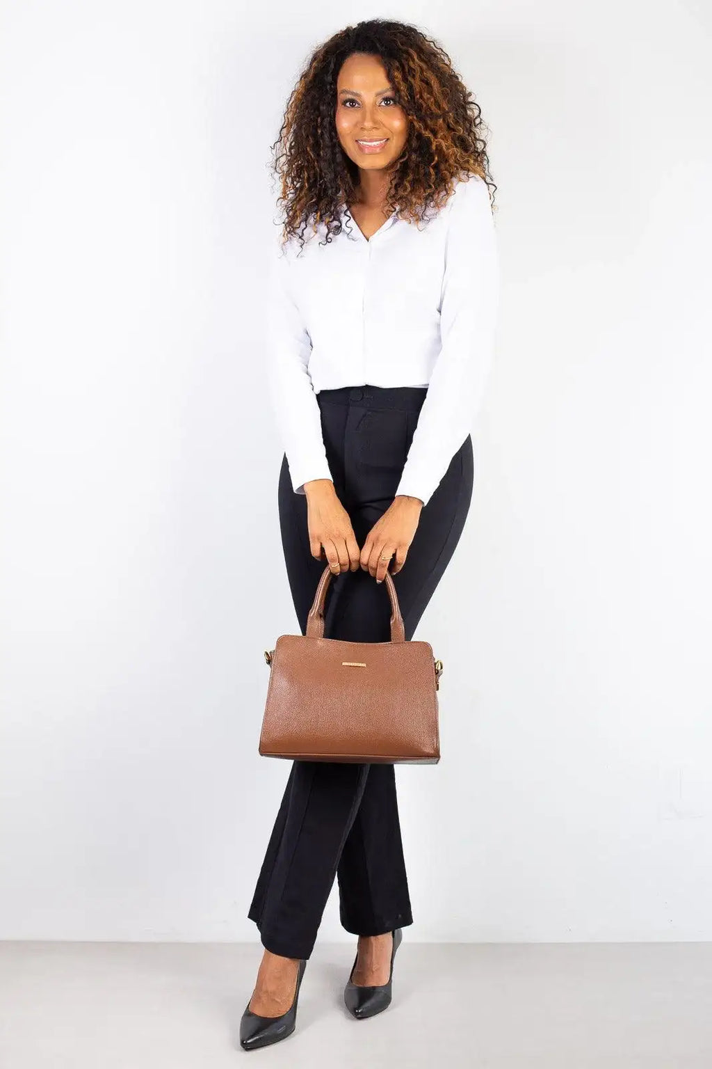 Bolsa de couro liso estruturada Emili - Enluaze