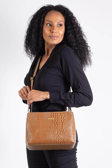 Bolsa de couro croco estruturada Evelyn - Enluaze - Acessórios em Couro e Malhas