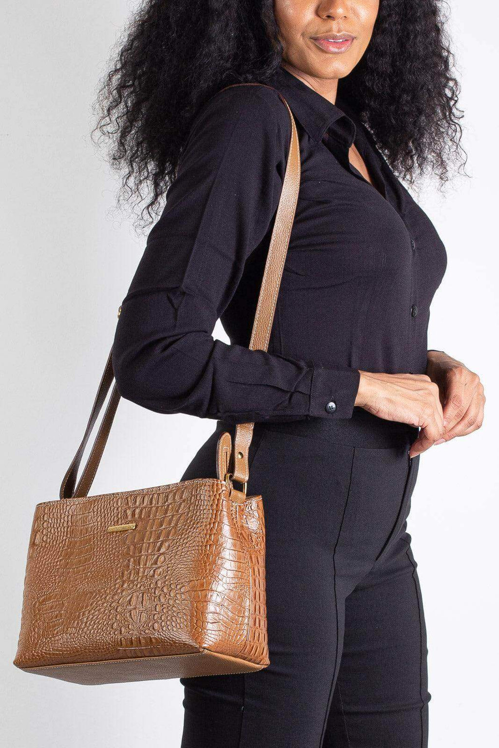 Bolsa de couro croco Evelyn - Enluaze