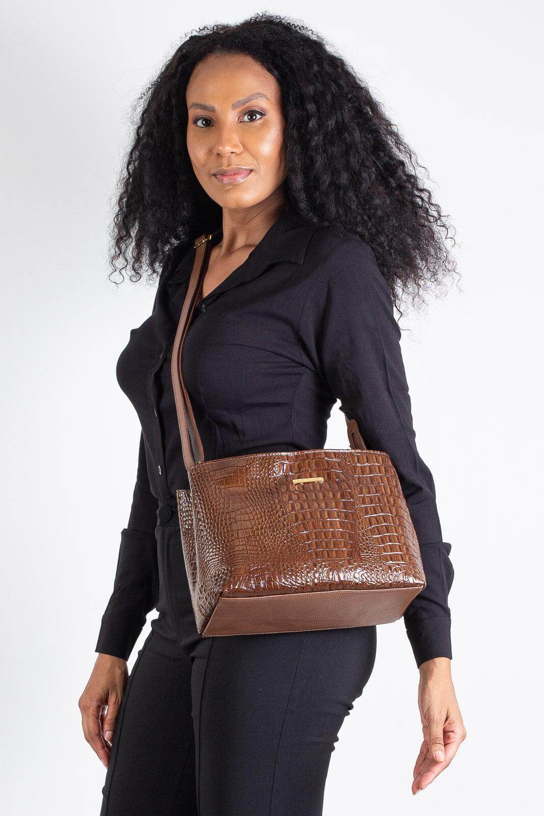 Bolsa de couro croco Evelyn - Enluaze