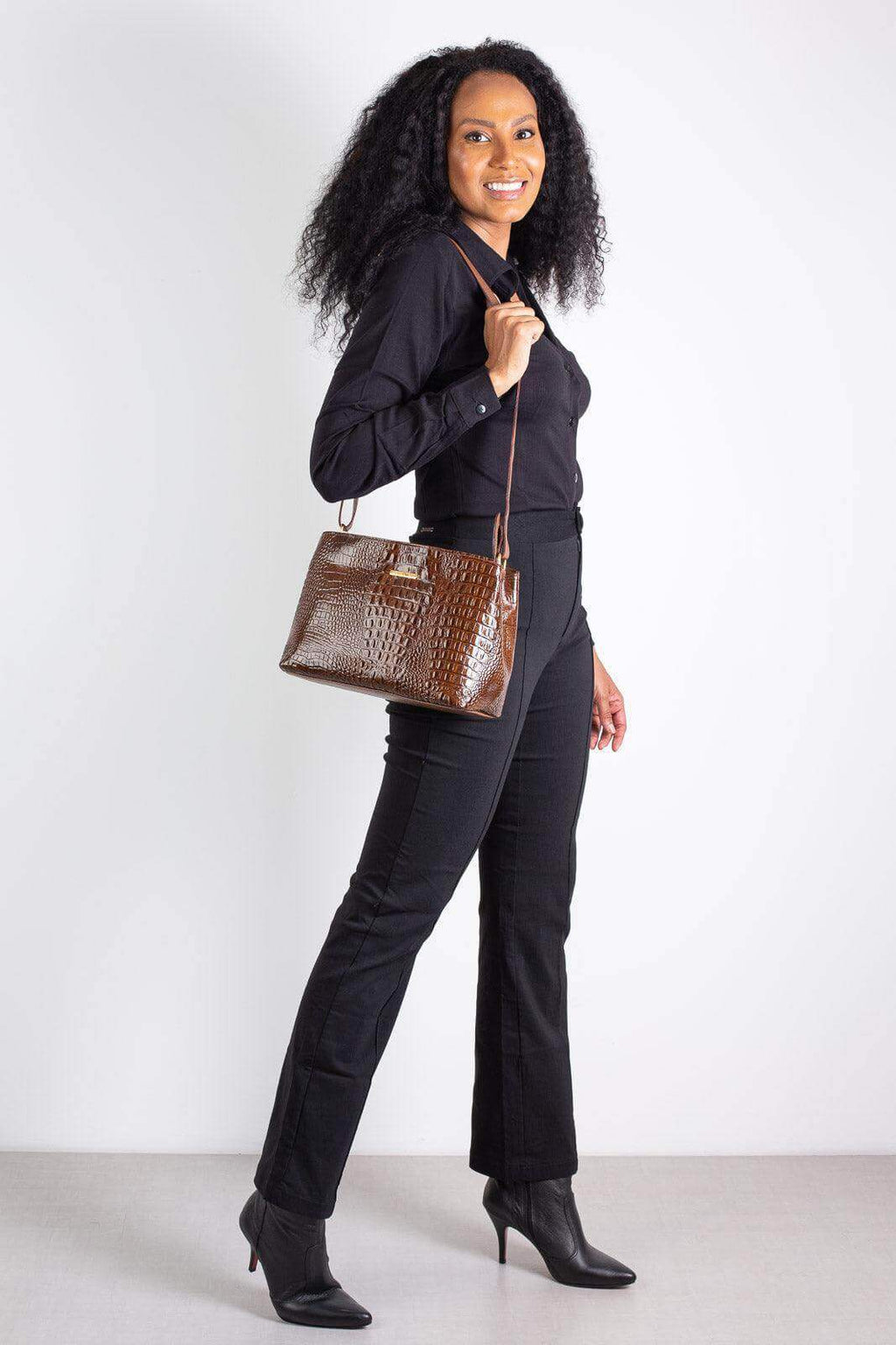 Bolsa de couro croco Evelyn - Enluaze