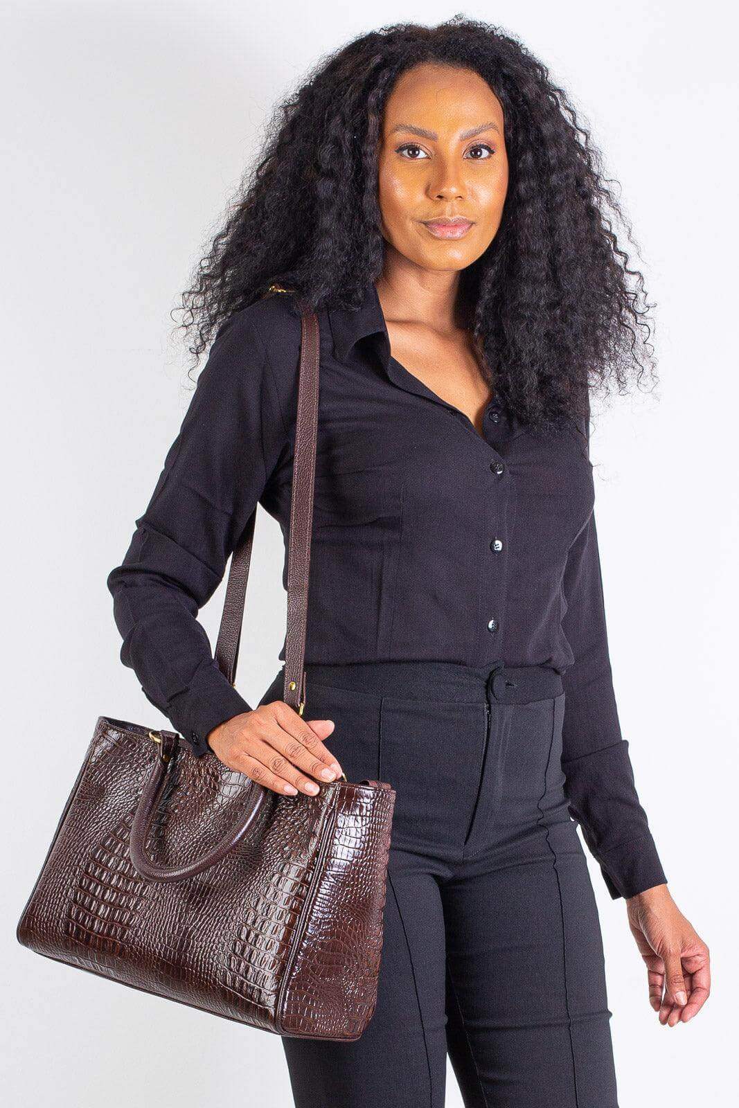 Bolsa feminina de couro croco Eliza - Enluaze