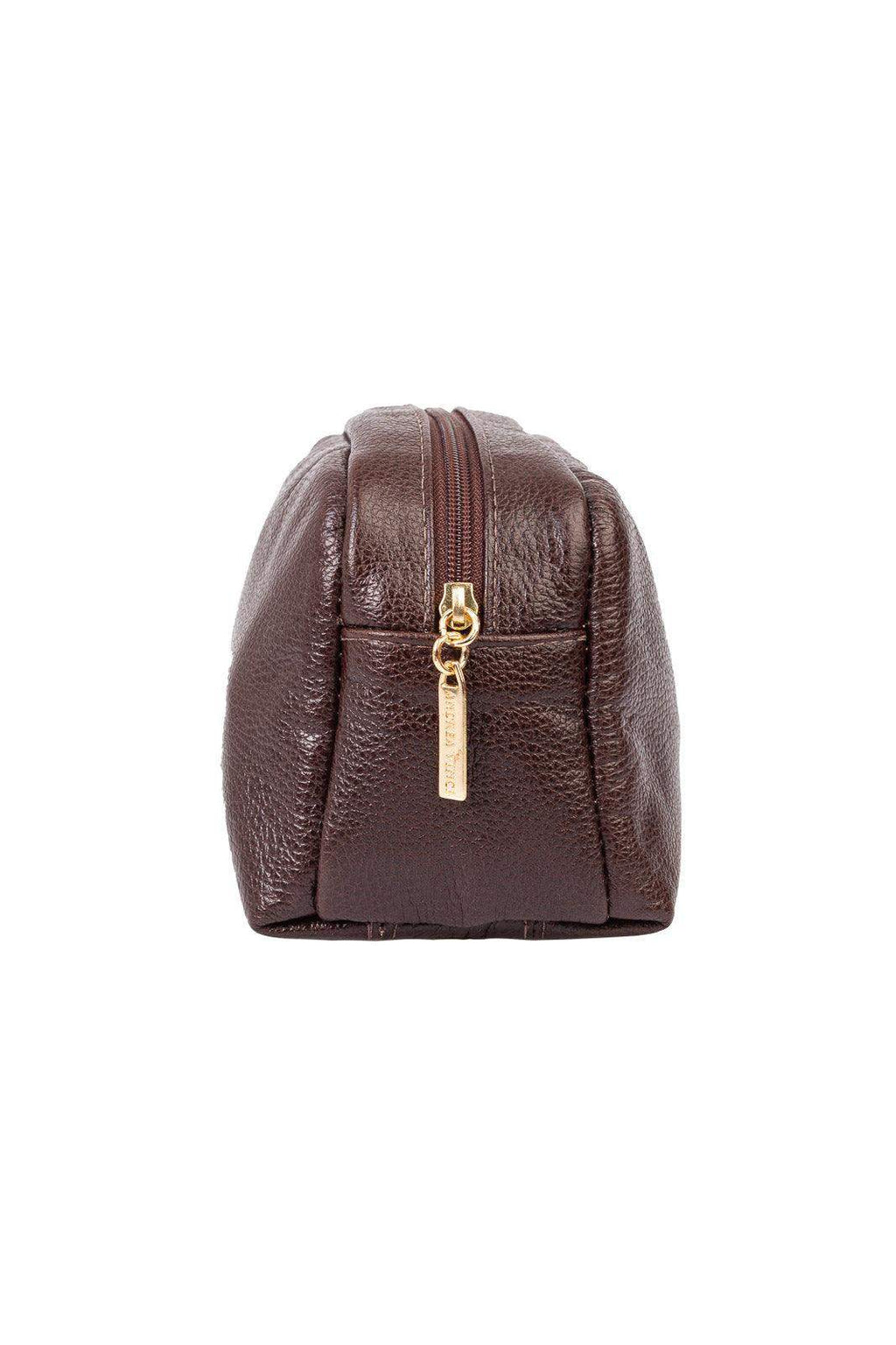 Necessaire de couro liso Dara 14x18x9cm - Enluaze