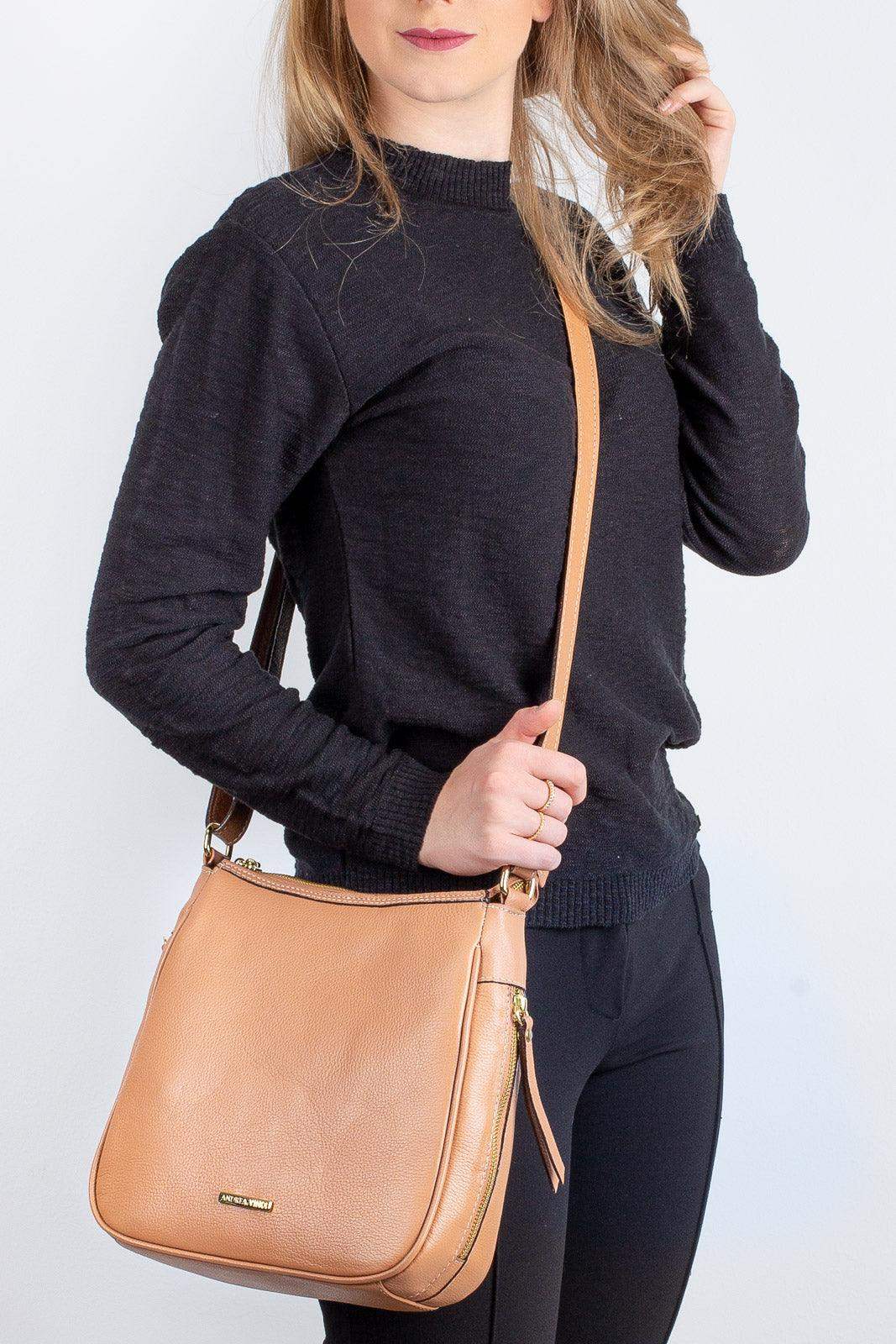 Bolsa tiracolo de couro liso Camila - Enluaze