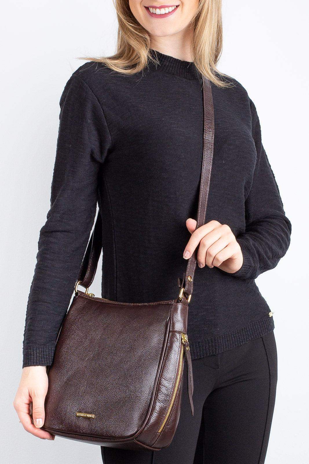 Bolsa tiracolo de couro liso Camila - Enluaze