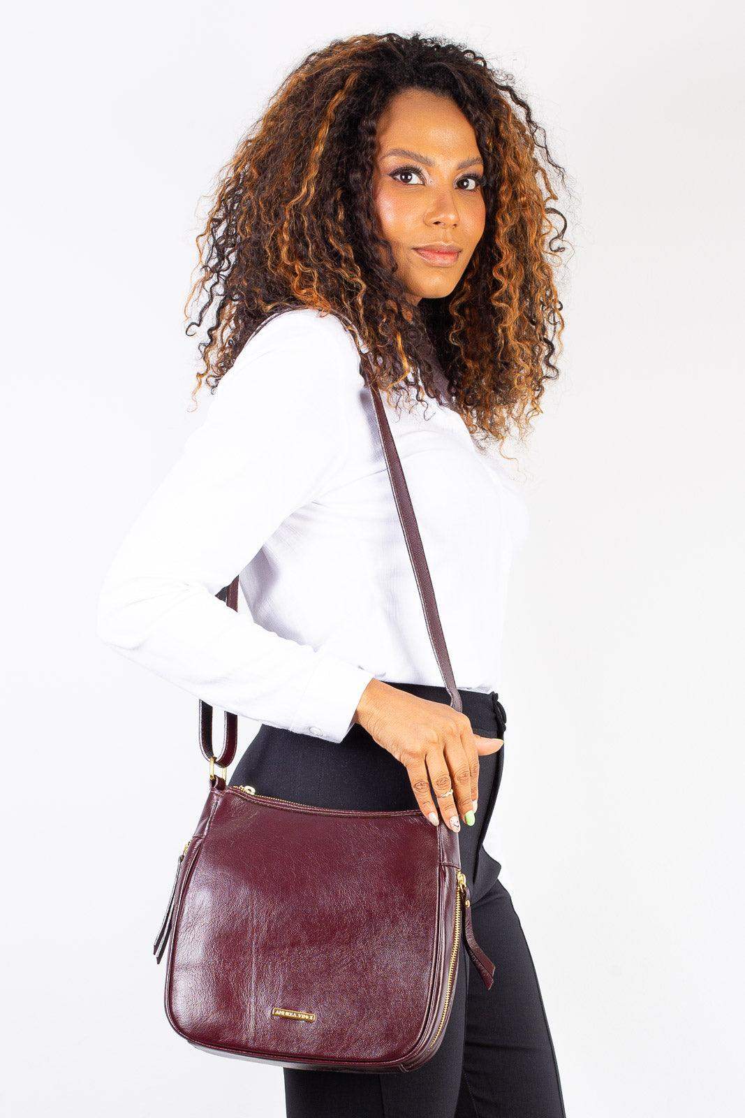 Bolsa tiracolo de couro liso Camila - Enluaze