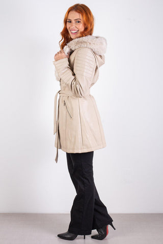 Jaqueta longa feminina corino com pelo material sintético 80431 - Enluaze